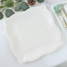 White 11 Inch Dinner Plates With Scroll Design Edge
