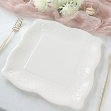 Embossed Scroll Design Dinner Plates In 11 Inch White