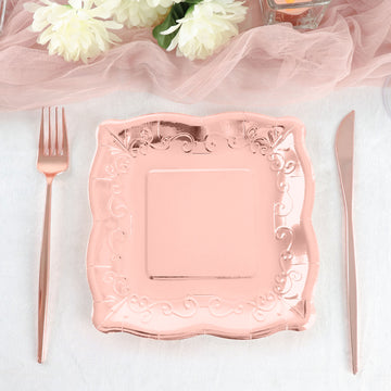 Impress Your Guests with Premium Rose Gold Pottery Embossed Party Plates