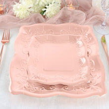 7 Inch Metallic Pottery Embossed Dessert Plates In Blush Rose Gold