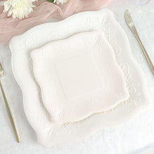 7 Inch Metallic Pottery Embossed Dessert Plates In White