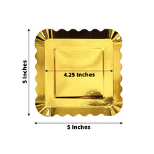 50 Pack - Scalloped Rim Design, Square Gold Foil Paper Plates For Appetizer And Dessert, 5 Inch