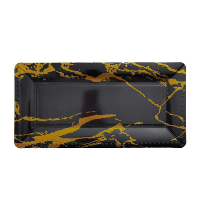 Black rectangular serving tray with gold marble design