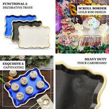 Gold Rim Disposable Rectangular Platters In Royal Blue 10 Pack