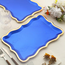 10 Pack Of 14x10 Inches Heavy Duty Royal Blue Paper Serving Trays With Gold Rim