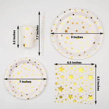 120 Pieces of White & Gold Star Printed Paper Party Supplies Tableware Kit with Plates Cups Napkins