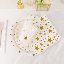 120 Pieces White & Gold Star Printed Disposable Paper Plates Cups Napkins Tableware Party Supply Kit 