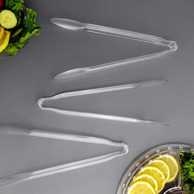Clear plastic tongs for serving salad and food