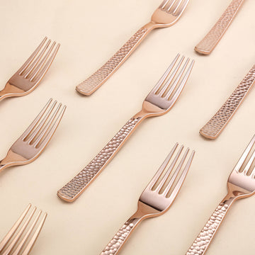 Rose Gold Hammered Style Heavy Duty Plastic Forks for Every Occasion