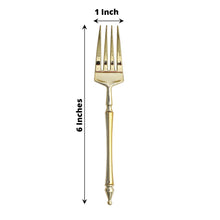 Set Of 6 Inch Gold Plastic Dessert Forks With Roman Column Handles