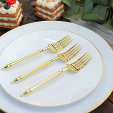 Pack Of 6 Inch Gold Plastic Dessert Forks With Roman Column Handles