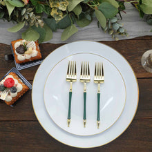 6 Inch Disposable Gold And Hunter Emerald Green Dessert Forks With Roman Column Handle 24 Pack