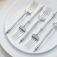 Pack Of Disposable 6 Inch Silver Plastic Dessert Forks With Roman Column Handles