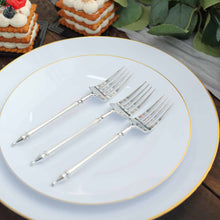 Pack Of 6 Inch Disposable Dessert Forks In Silver Plastic With Roman Column Handles 