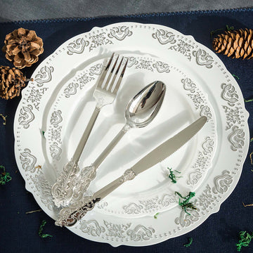 Add Elegance to Your Table with Metallic Silver Baroque Style Heavy Duty Plastic Forks
