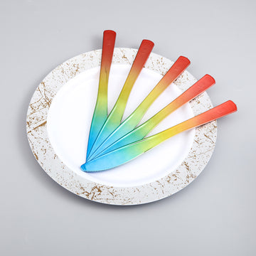 Versatile and Stylish Rainbow Ombre Plastic Knives