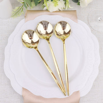 Glamorize Your Tablescape with Glossy Gold Heavy Duty Plastic Silverware Spoons