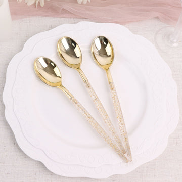 Sparkling Gold Glittered Disposable Spoons for Elegant Events