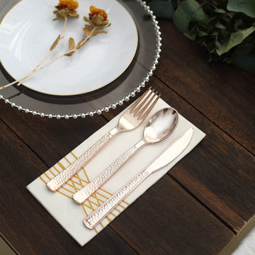 Glamorize Your Table Settings with Rose Gold Heavy Duty Plastic Silverware Set