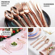 24 Pack | 7inch Hammered Design Rose Gold Heavy Duty Plastic Silverware Set