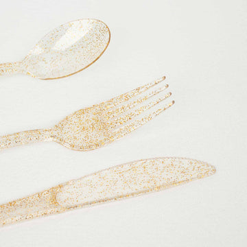 Elevate Your Event Decor with Gold Glitter Heavy Duty Plastic Silverware Set