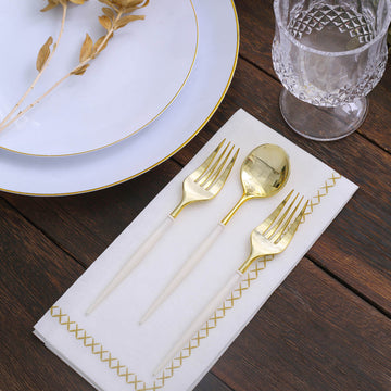 Premium Gold and Ivory Plastic Utensil Set for Elegant Events