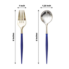24 Pack | 6inch Gold / Royal Blue Premium Plastic Fork / Spoon Utensil Set