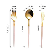 Metallic Gold 8 Inch Plastic Premium Modern Silverware Cutlery Set With Rose Gold Handle 24 Pack 