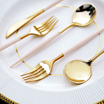 Enhance Your Table Decor with the Gold Cutlery Set with Blush Handle