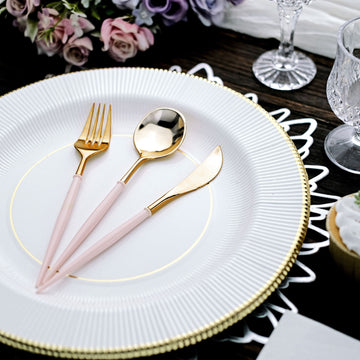 Add Elegance to Your Table with the 24 Pack Metallic Gold Modern Silverware Set with Blush Handle