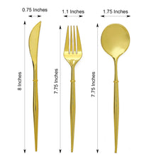 24 Pack | Gold 8Inch Modern Plastic Silverware Set Heavy Duty Flatware, Disposable Cutlery