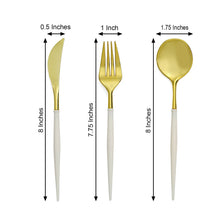 24 Pack | Gold 8Inch Modern Flatware Set, Heavy Duty Plastic Silverware With Ivory Handles