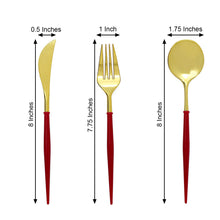 8 Inch Flatware Set In Gold With Red Handles