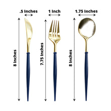 24 Pack Premium Gold Plastic Cutlery with Royal Blue Handle 8 Inch