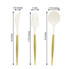 8 Inch Flatware Set In Ivory With Gold Handles 24 Pack 