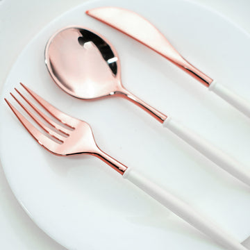 Elevate Your Event with the Rose Gold and Ivory Silverware Set