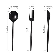 24 Pack Knife Fork & Spoon Silverware Set With Shiny Finish Black Plastic 8 Inch