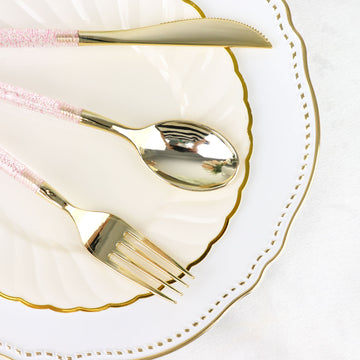 Create a Memorable Event with Rose Gold Glittered Gold Plastic Cutlery Set