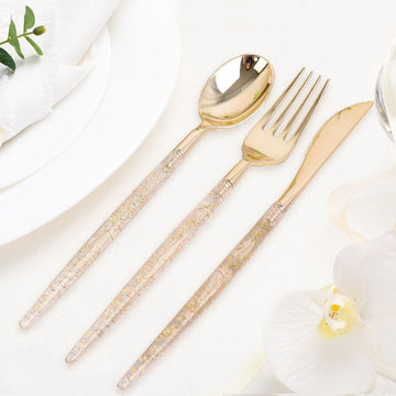 Add Elegance to Your Table with Gold Glittered Disposable Cutlery Set