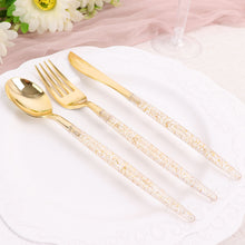24 Pack of 8 Inch Plastic Cutlery Set Gold Glittered Disposable 