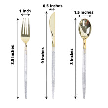 24 Pack Disposable Silver 8 Inch Glittered Gold Plastic Cutlery Set