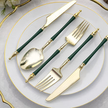 24 Gold And Hunter Green Utensils With Roman Column Handle 