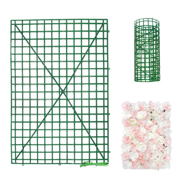 10 Pack | 24"x16" Dark Green DIY Plastic Mesh Flower Wall Panel Fences, Artificial Plant Wall Backdrop Grid Frames