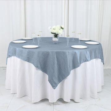 Dusty Blue Accordion Crinkle Taffeta Table Overlay, Square Tablecloth Topper 72"x72"