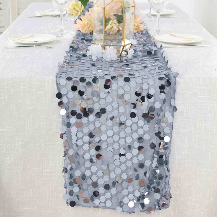 Big Payette Sequin Table Runner In Dusty Blue 13 Inch By 108 Inch