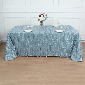 Dusty Blue 3D Leaf Petal Taffeta Fabric Seamless Rectangle Tablecloth 90"x132"