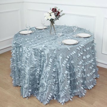 Dusty Blue 3D Leaf Petal Taffeta Fabric Seamless Round Tablecloth 120