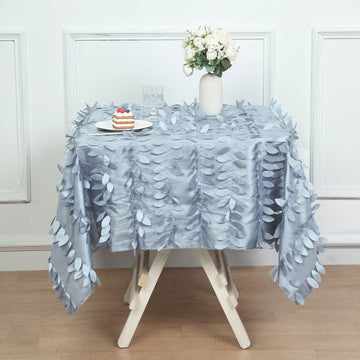 Dusty Blue 3D Leaf Petal Taffeta Fabric Seamless Square Tablecloth 54"