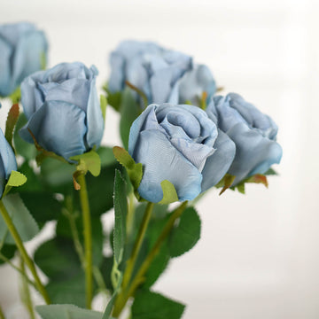 24pcs Dusty Blue Long Stem Artificial Silk Roses Flowers 31"