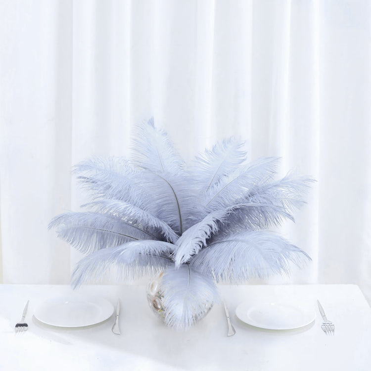 12 Pack Dusty Blue Ostrich Feather Centerpiece Fillers 13-15 Inch